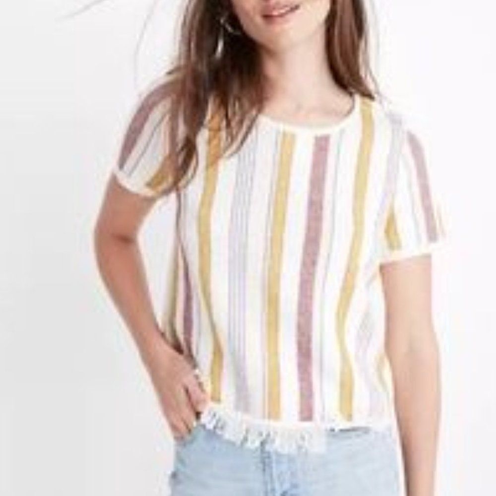 Madewell Blakley Stripe Sweater Tee Top Fringe Size XS
